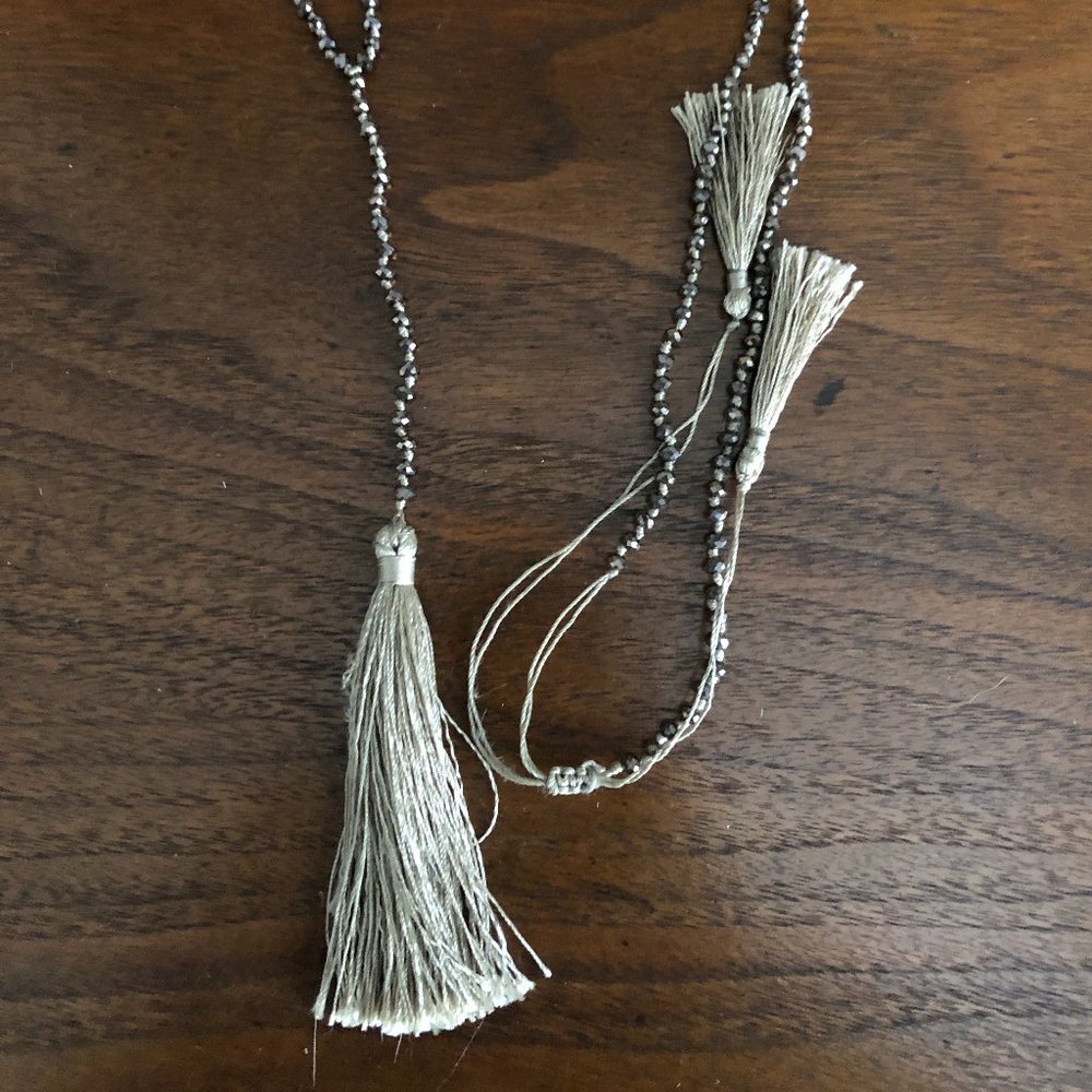 Long Beaded Tassel Necklace